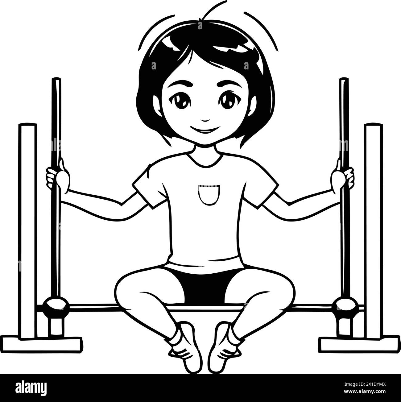 Bambina che fa pull-up su barre parallele. Illustrazione vettoriale. Illustrazione Vettoriale