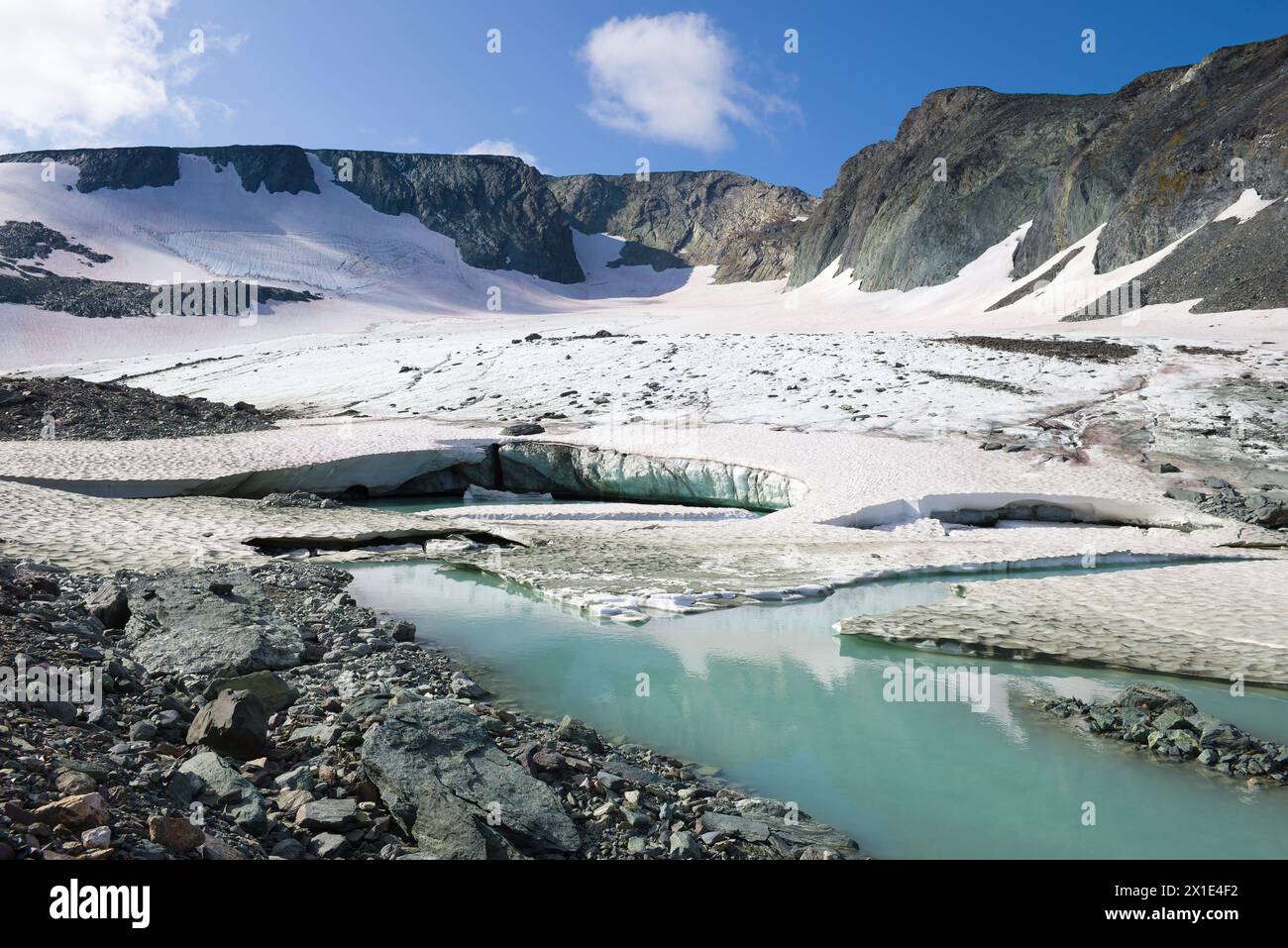 Panorama del ghiacciaio IGAN. Polar Ural, Russia Foto Stock