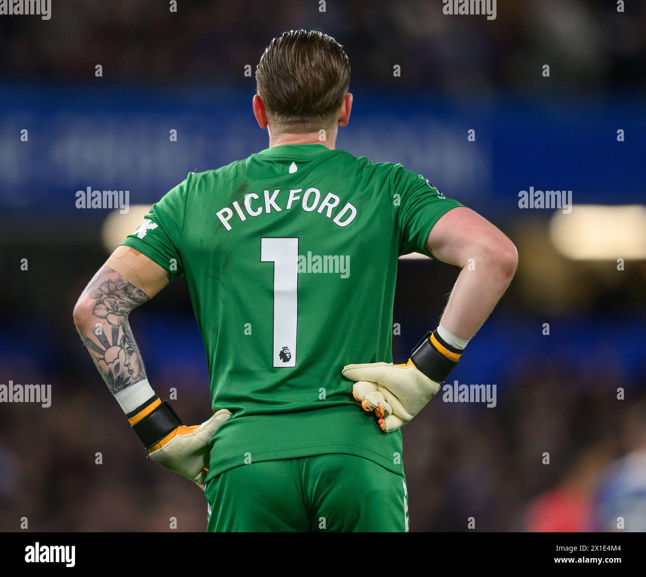 Chelsea contro Everton - Premier League - Stamford Bridge. Portiere dell'Everton, Jordan. 15 aprile 2024. Pickford. Crediti immagine: Mark Pain/Alamy Live News Foto Stock