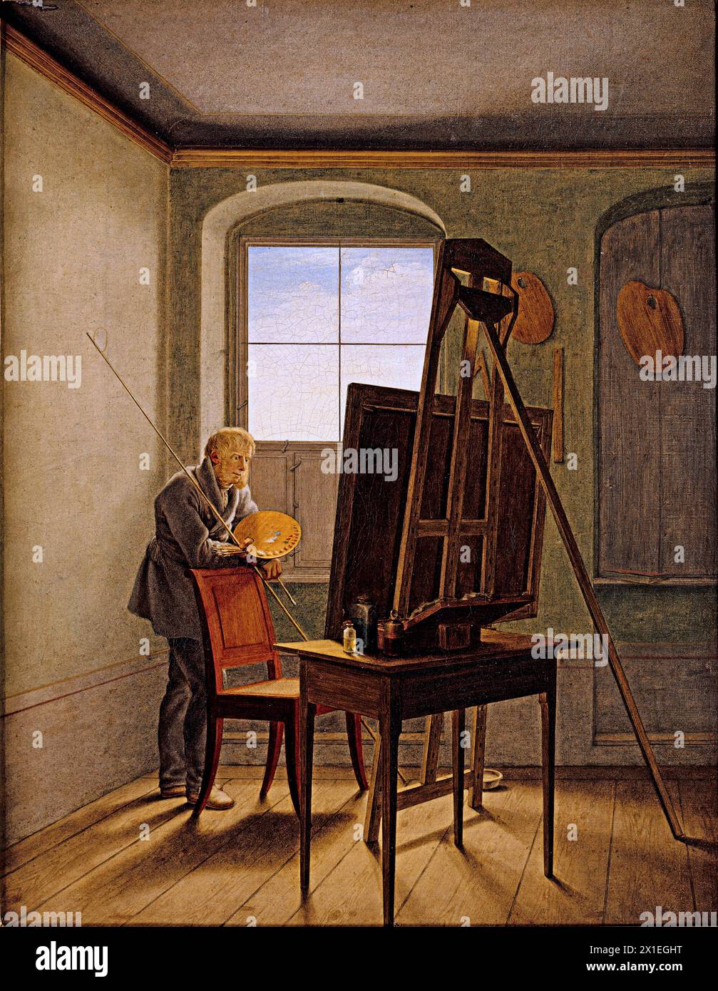 Caspar David Friedrich nel suo Studio si riferisce a due dipinti dell'artista romantico tedesco Georg Friedrich Kersting datati 1811 e 1819. Foto Stock