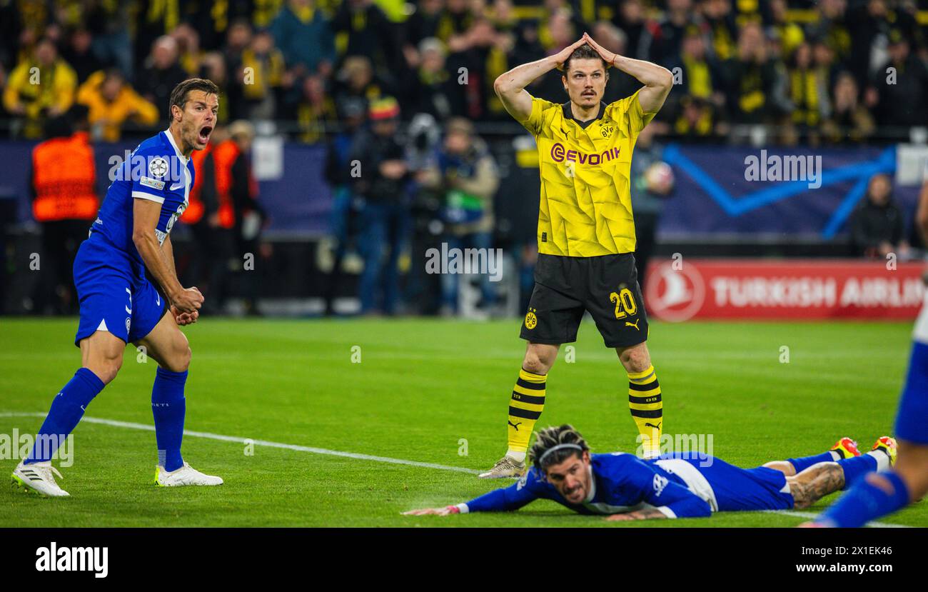 Dortmund, Germania. 16 aprile 2024. Marcel Sabitzer (BVB) Borussia Dortmund - Atletico Madrid 16.04.2024 crediti: Moritz Muller/Alamy Live News Foto Stock