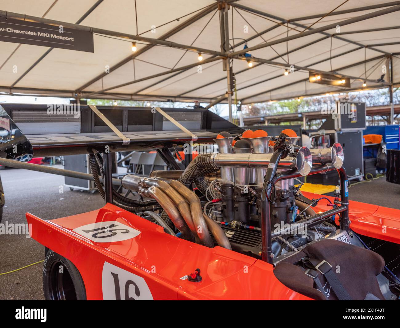 Aprile 2024 - CanAm Racing car al 81° incontro dei membri a Goodwood Foto Stock