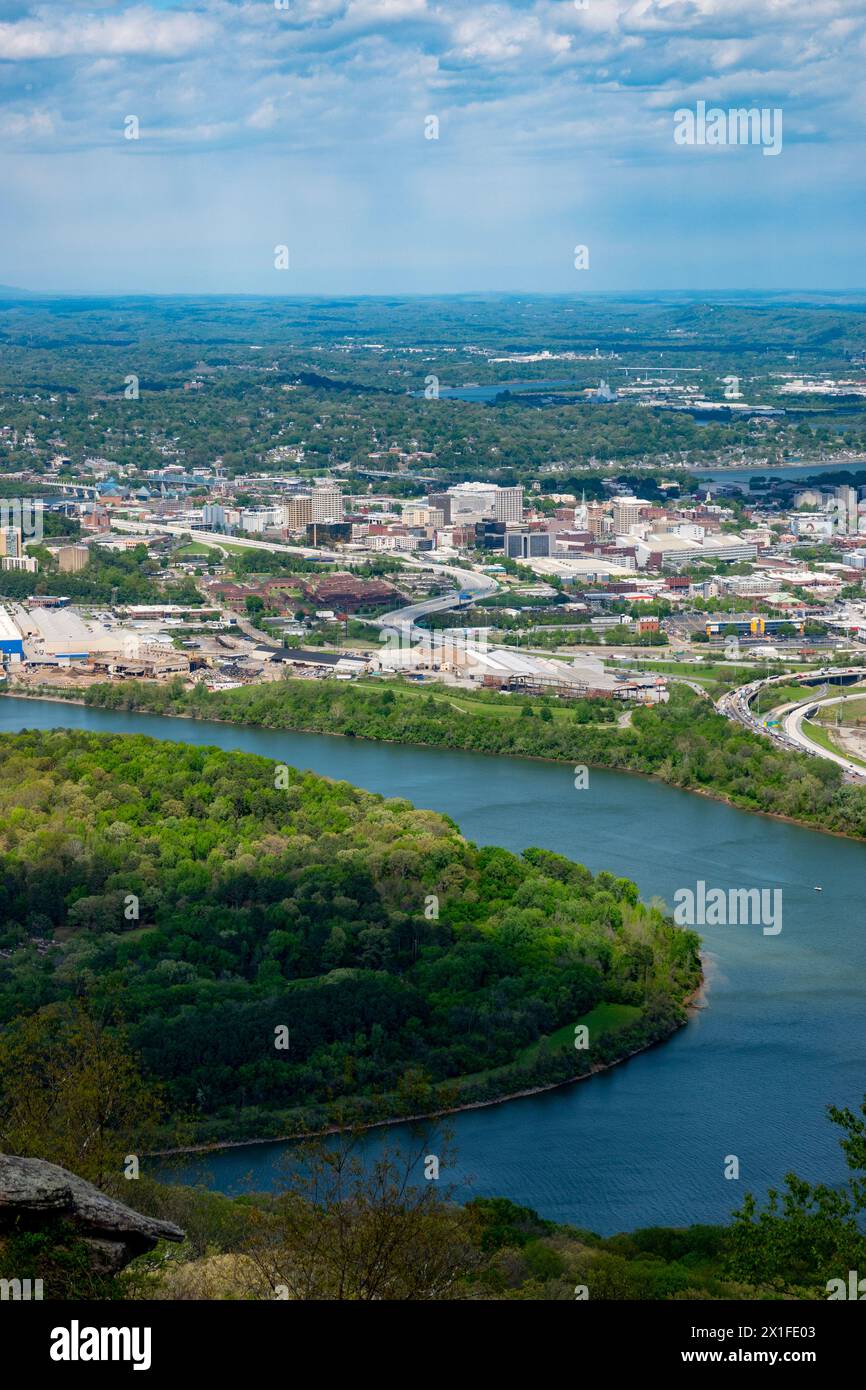 USA Tennessee Chattanooga Point Park Lookout Mountain Vista aerea della città di Chattanooga TN della città e del fiume Tennessee Foto Stock