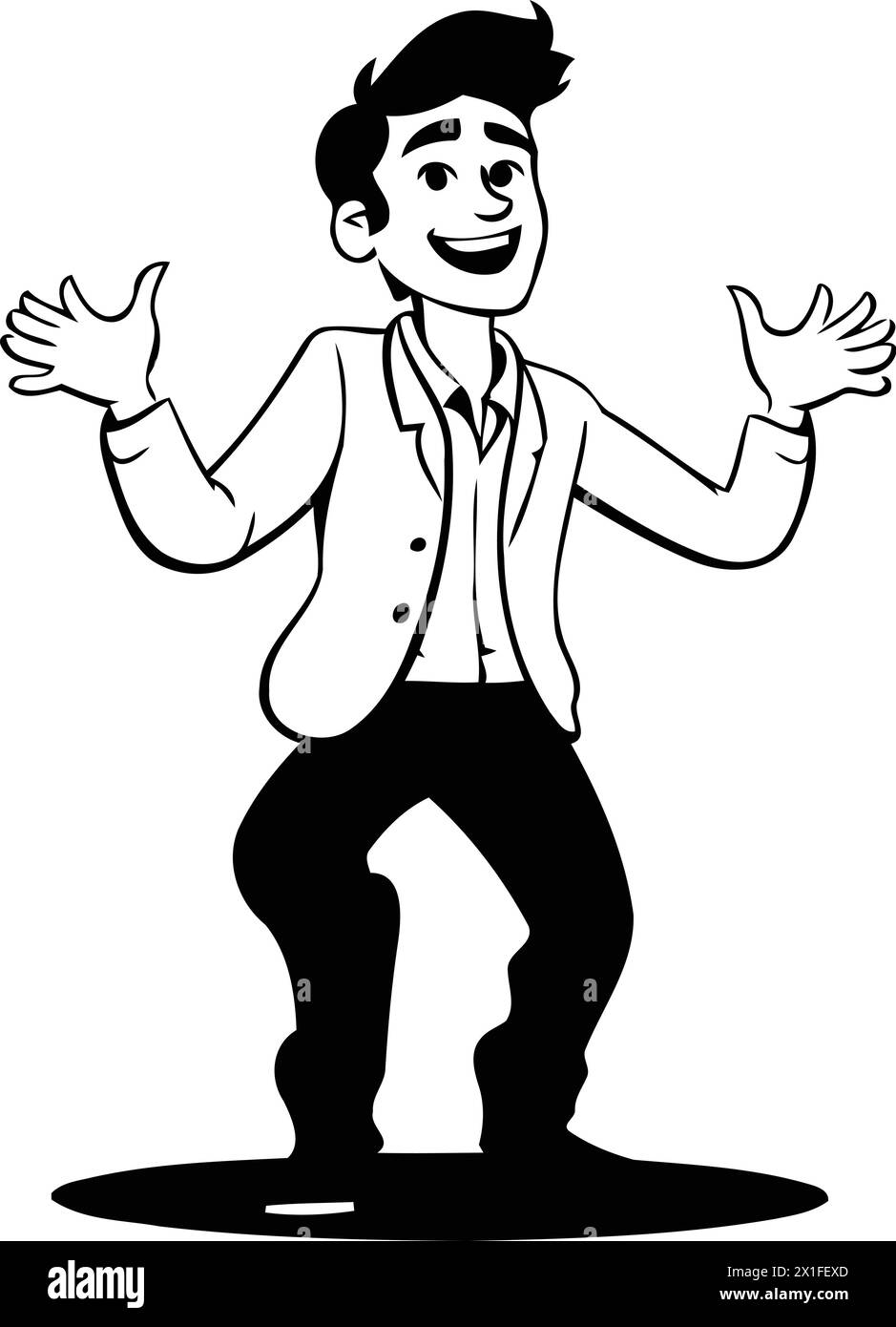 Uomo felice che balla e si diverte. Illustrazione vettoriale in stile cartone animato. Illustrazione Vettoriale