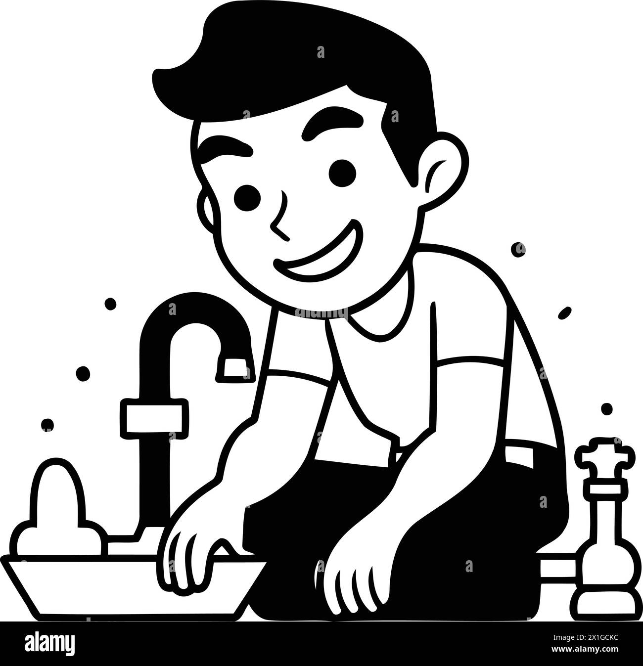 Il cartoni animati si lava in bagno. Illustrazione vettoriale in stile piatto Illustrazione Vettoriale
