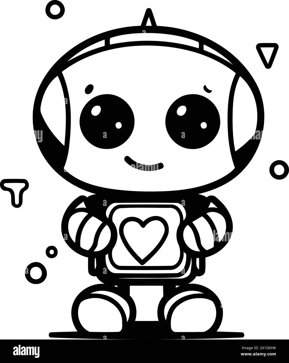 Un robot carino che tiene un cuore. Illustrazione vettoriale. Isolato su bianco. Illustrazione Vettoriale