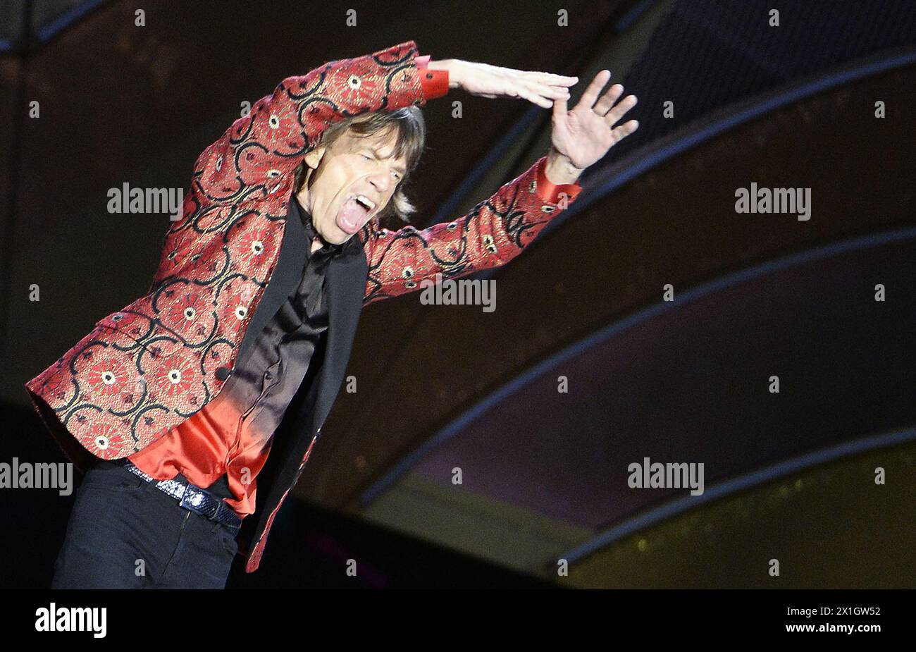 Cantante della rock band britannica The Rolling Stones, Mick Jagger si esibisce sul palco durante un concerto a Vienna, Austria, il 16 giugno 2014. - 20140616 PD5423 - Rechteinfo: Diritti gestiti (RM) Foto Stock