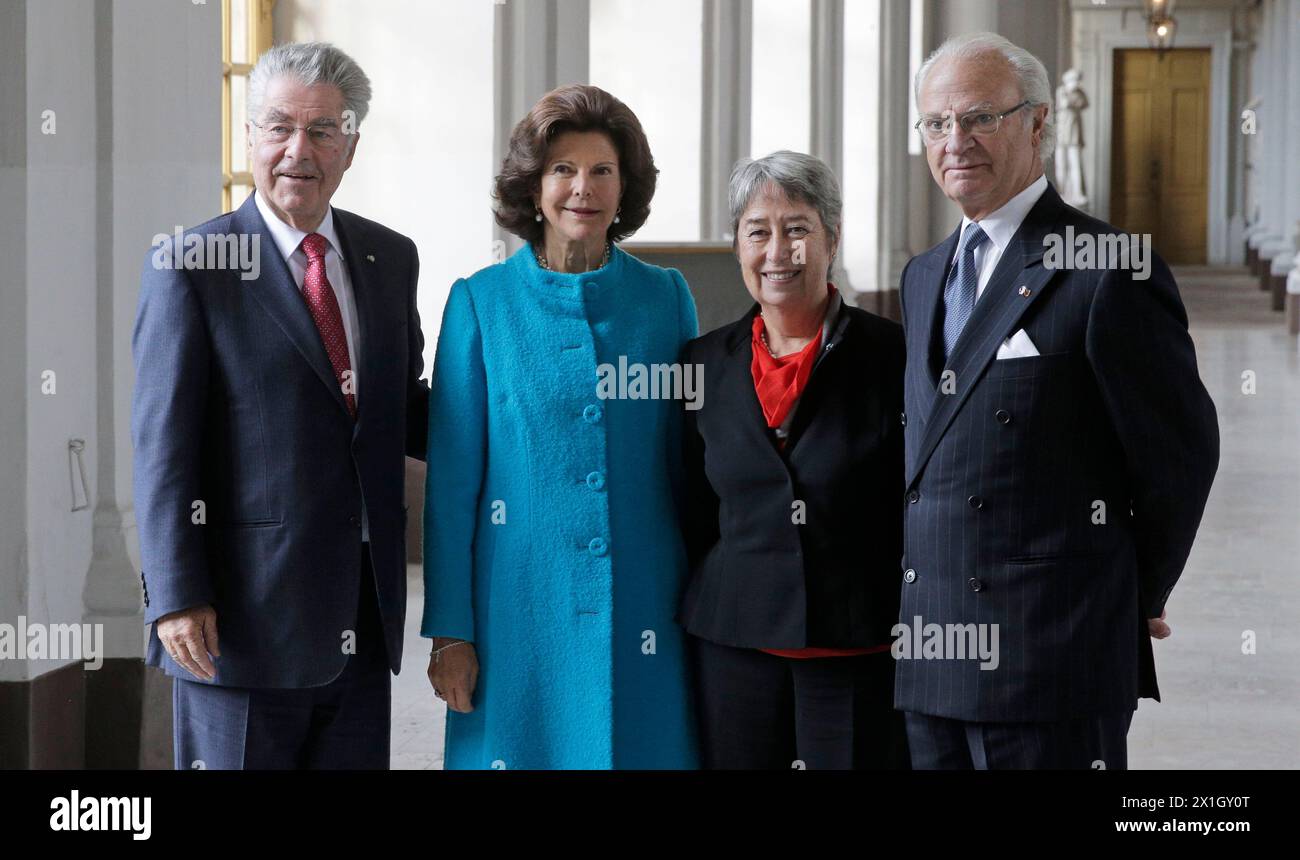 Il presidente austriaco Heinz Fischer, la regina Silvia di Svezia, la first lady austriaca Margit Fischer e il re svedese Carl Gustav posero per le fotografie durante una visita ufficiale a Stoccolma, in Svezia, l'8 ottobre 2014. - 20141008 PD3094 - Rechteinfo: Diritti gestiti (RM) Foto Stock