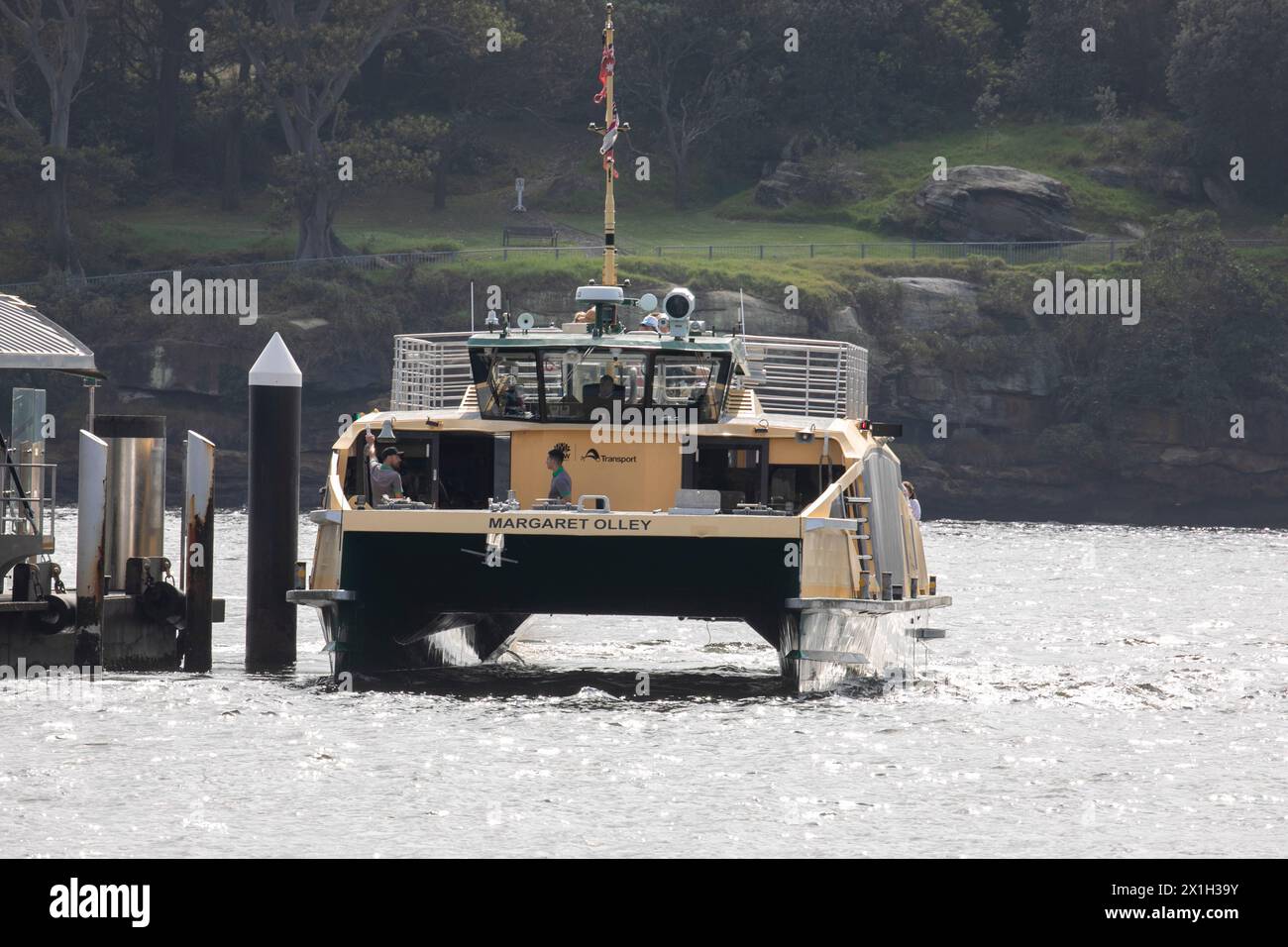 Traghetto di Sydney, MV Margaret Olley, traghetto di classe fluviale al molo dei traghetti di Balmain East, Sydney Harbour, NSW, Australia Foto Stock