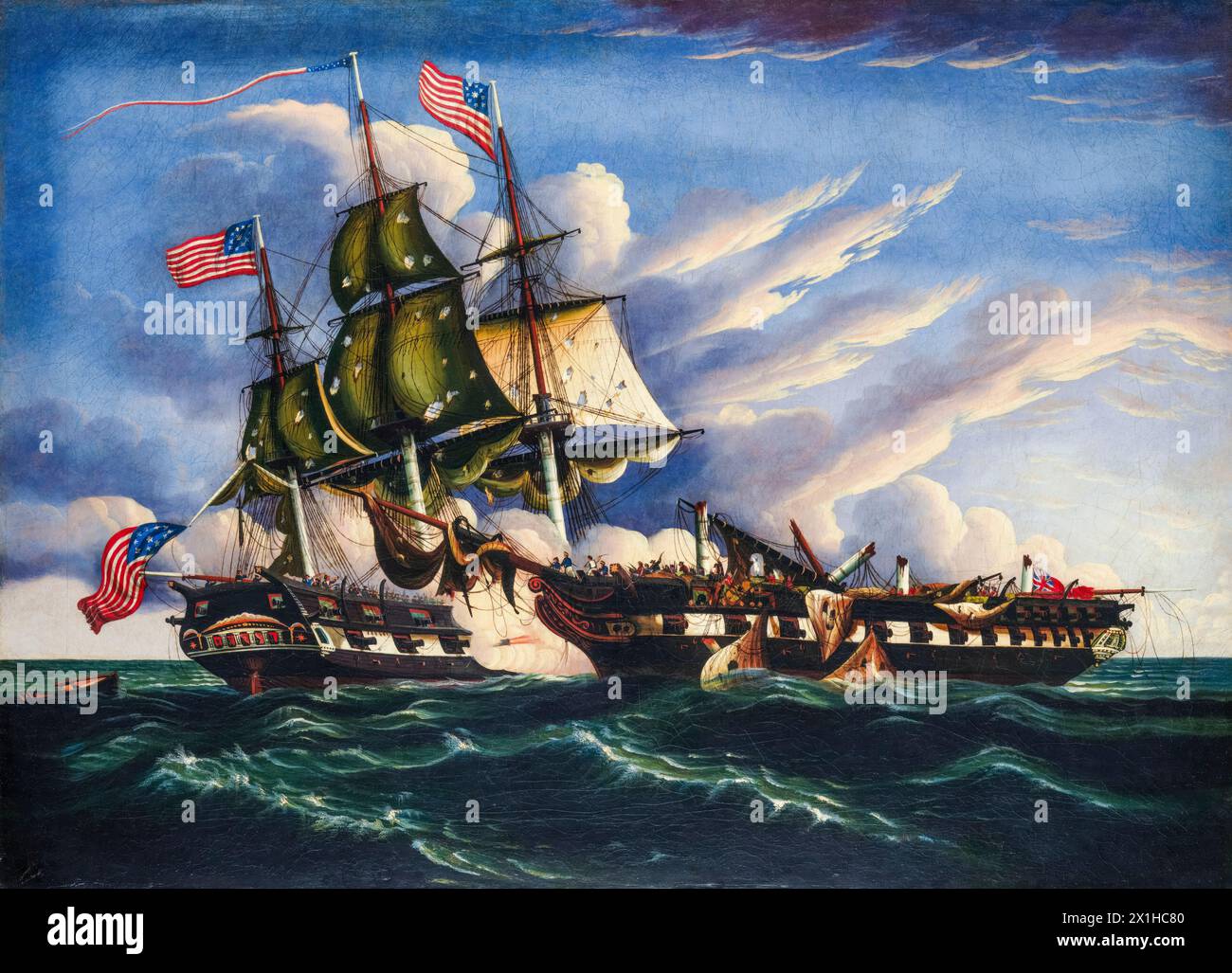 Thomas Chambers, The Constitution and the Guerriere, dipingendo ad olio su tela, circa 1845 Foto Stock