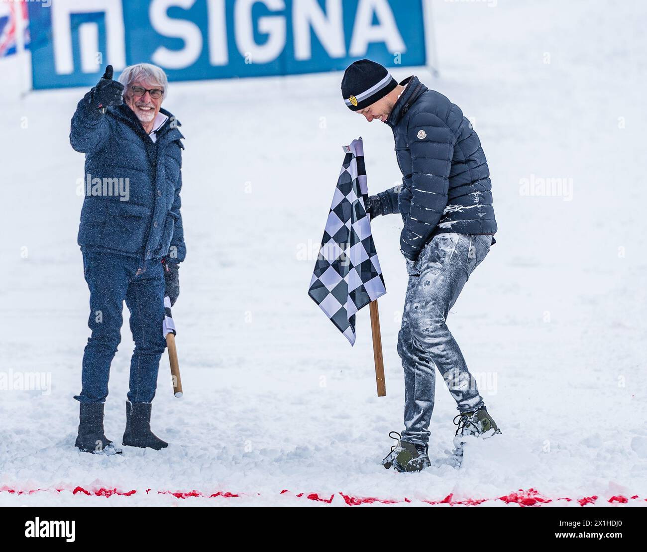 (L-R) Bernie Ecclestone, Sebastian Vettel durante il Kitz Charity Trophy della Coppa del mondo di sci alpino FIS all'Hahnenkamm di Kitzbühel, Austria, il 2018/01/20. - 20190126 PD5258 - Rechteinfo: Rights Managed (RM) Foto Stock
