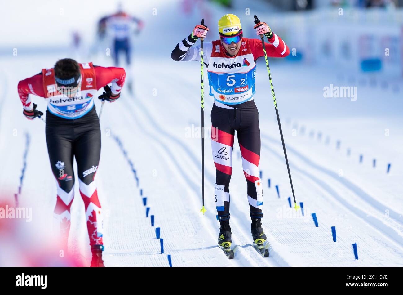 Dominik Baldauf dell'Austria durante la gara a squadre maschile dei Campionati del mondo di sci nordico 2019 alla Langlauf Arena di Seefeld, Austria, il 2019/02/24. - 20190224 PD1218 - Rechteinfo: Diritti gestiti (RM) Foto Stock