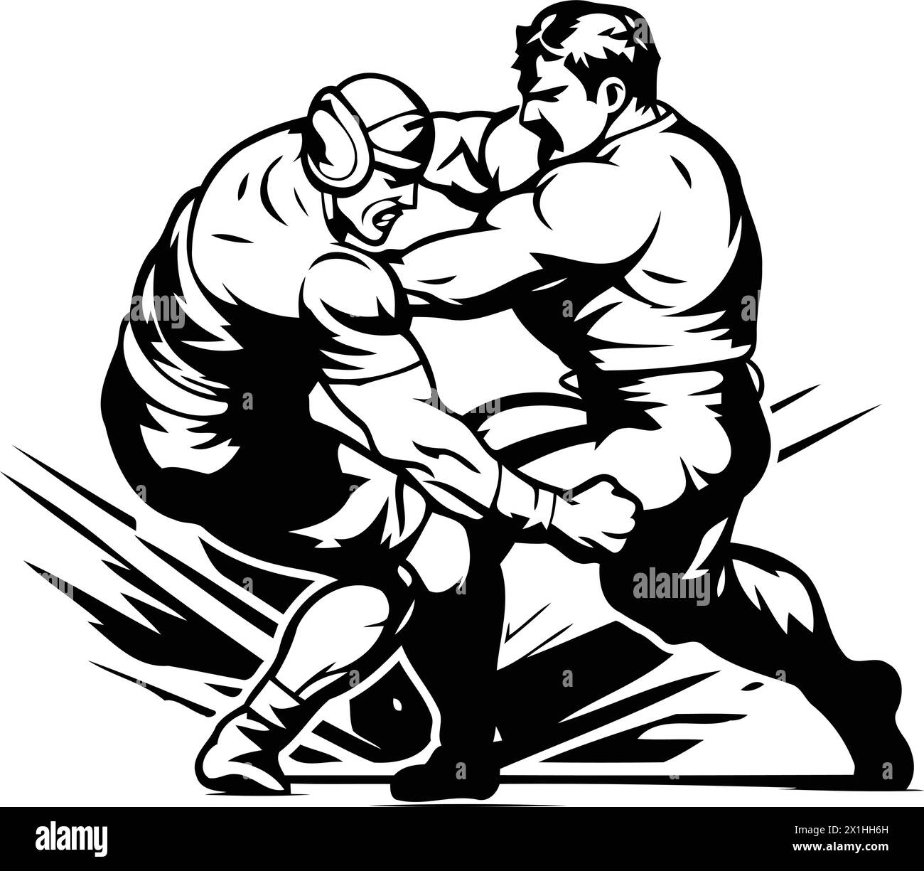 Rimorchiatore di guerra. Illustrazione vettoriale di uno scontro tra due combattenti. Illustrazione Vettoriale