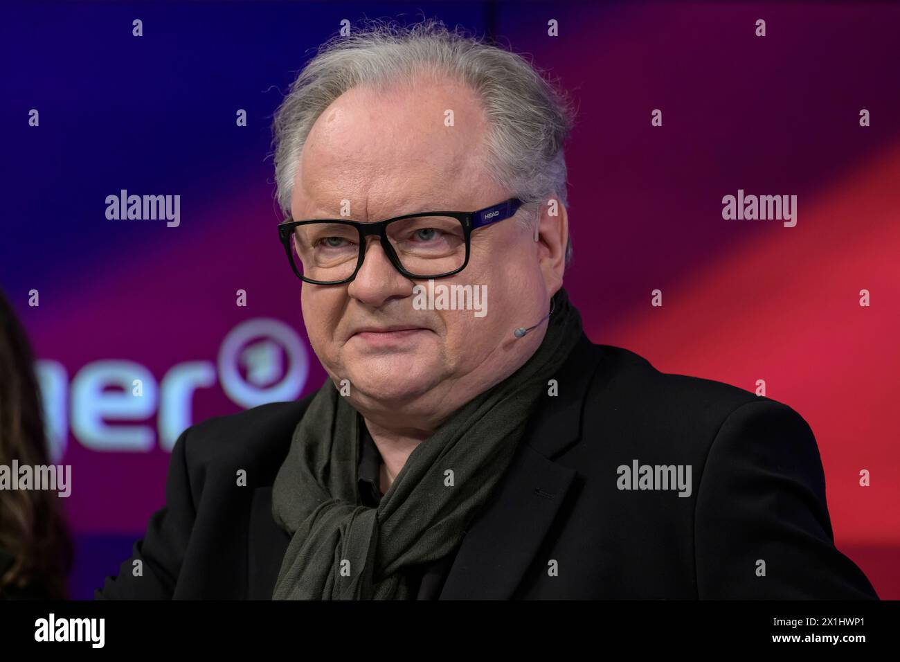 Heinz Rudolf Kunze (cantante rock e cantautore), ospite a - maischberger, Political Talk, TV, format, con presentatrice - Sandra Maischberger, Das Erste, con i seguenti argomenti: Guerra in Medio Oriente e Ucraina, Cancelliere in Cina - ex leader SPD sulle crisi, i successi e l'invecchiamento, 16 aprile 2024, credito: HMB Media/Uwe Koch/Alamy Live News Foto Stock