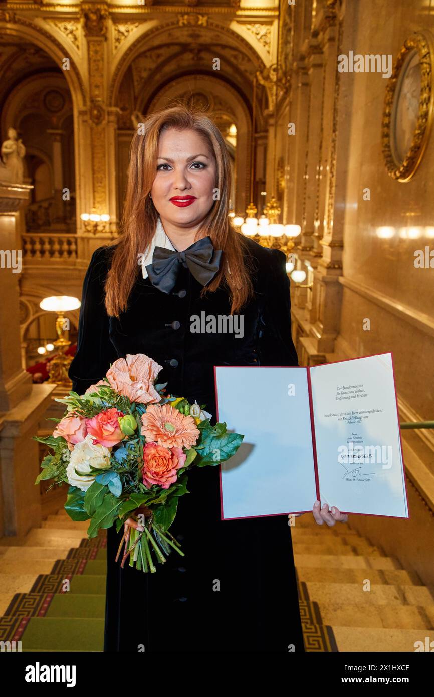 Anna Netrebko riceve il titolo onorario a Vienna, Austria, il 16 febbraio 2017. - 20170216 PD12593 - Rechteinfo: Rights Managed (RM) Foto Stock