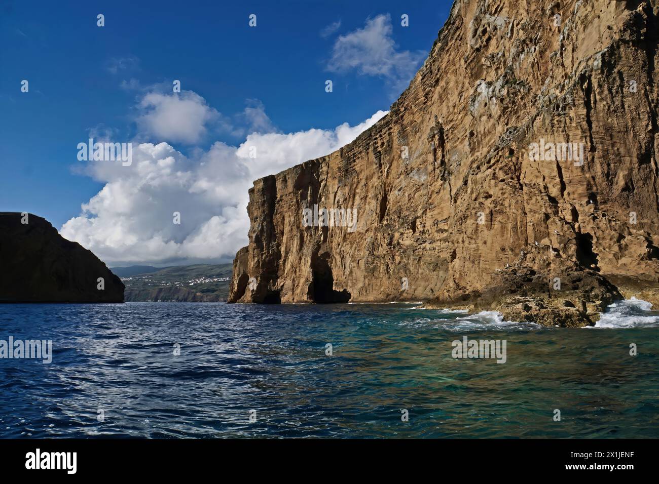 Detalhes da viagem de barco para o Ilhéu das Cabras em Ilha Terceira - Azzorre Foto Stock