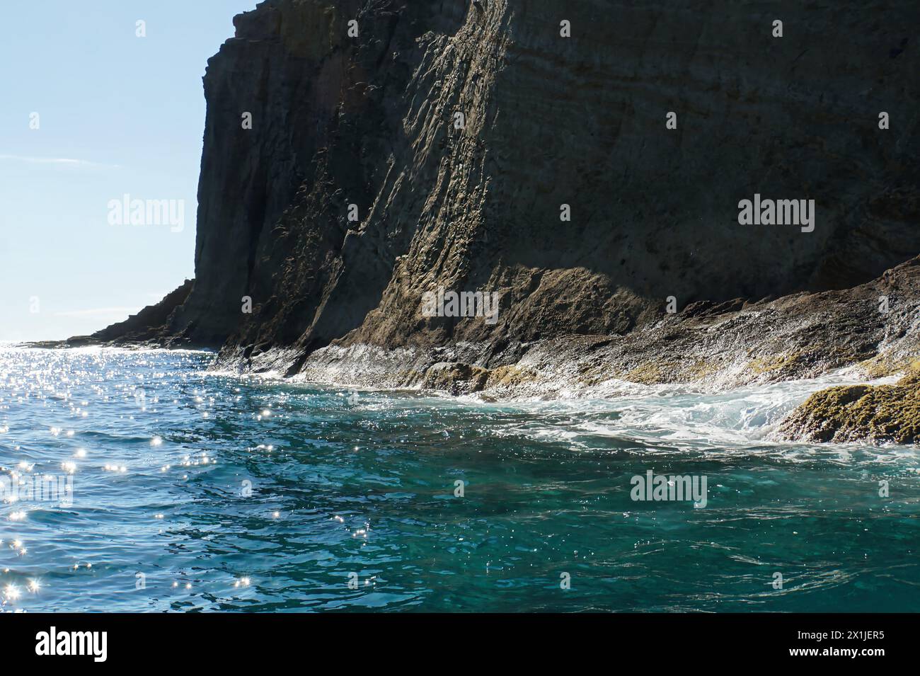 Detalhes da viagem de barco para o Ilhéu das Cabras em Ilha Terceira - Azzorre Foto Stock