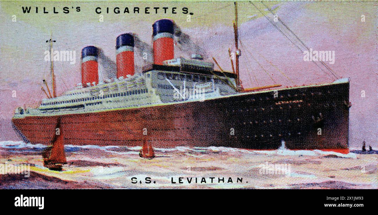 La S.S. Leviathan della United States Lines era in precedenza una linea tedesca nota come Vaterland. Una delle cinquanta carte per sigarette prodotte nel 1924 con il titolo Merchant Ships of the World. Prodotto da W.D. e H.O. Wills di Bristol e Londra, parte della Imperial Tobacco Company of Great Britain and Ireland Limited. Foto Stock