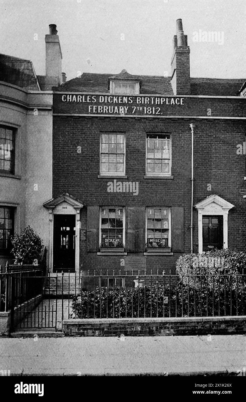 Charles Dickens Birthplace: La casa in cui Dickens nacque il 7 febbraio 1812. Originariamente stampato e pubblicato per la Portsmouth and Southsea Improvement Association, c1924. Foto Stock