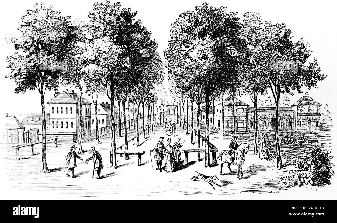 Lindenalle o Linden Alley, Berlino, Brandeburgo, illustrazione storica 1880 Foto Stock