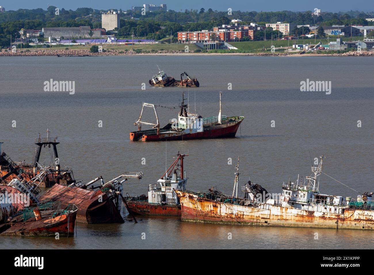 Relitti navali, porto di Montevideo, Uruguay, Sud America Foto Stock