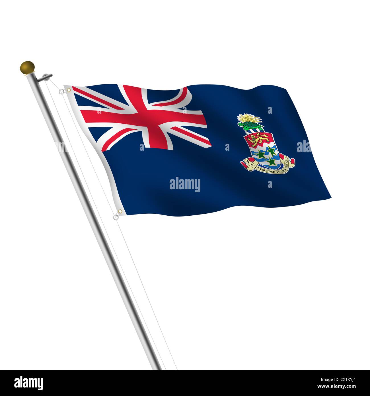Un'illustrazione 3d di Cayman Islands Flagpole in bianco con percorso di ritaglio Foto Stock