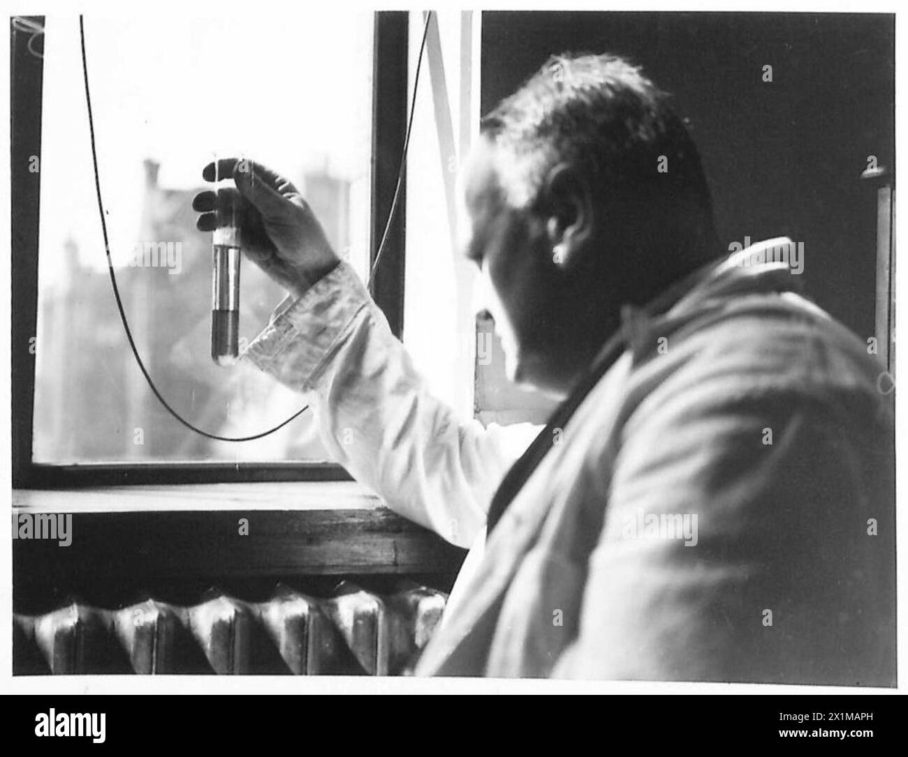 Il Dr. Sanderlands testa campioni di olio raffinati in un laboratorio dell'esercito britannico per verificare il funzionamento dell'impianto di raffinazione e assicurarsi che l'olio soddisfi gli standard e il grado richiesti. Foto Stock