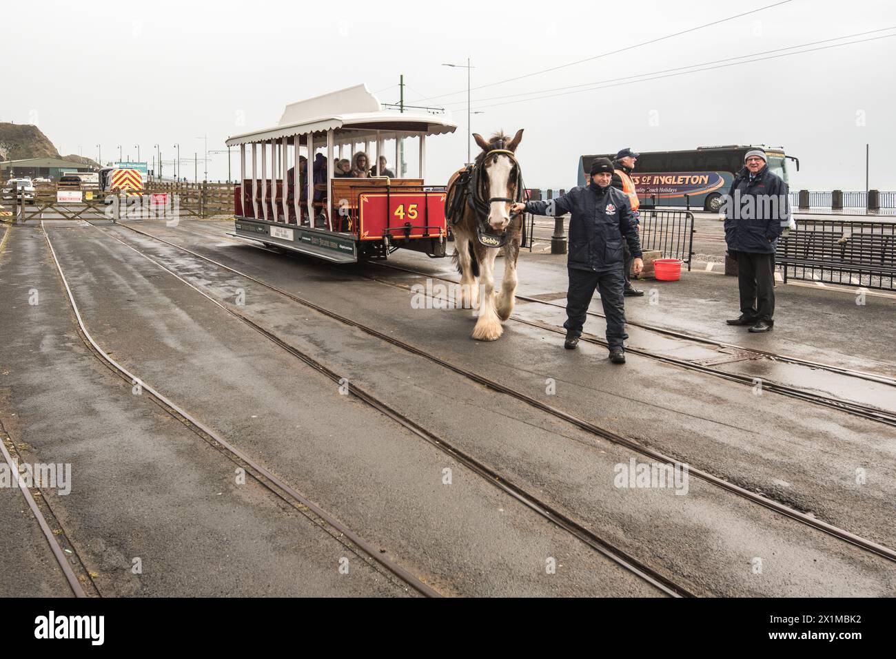 Douglas Bay Horse Tramway, la più antica tranvia di cavalli sopravvissuta in Gran Bretagna Foto Stock