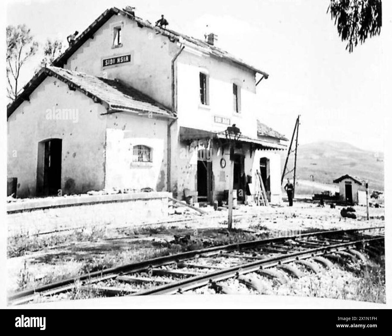 Hampshire Farm vicino a Sidi Nsir mostra il punto 609 sulla destra e include la stazione di Sidi Nsir, un luogo utilizzato dall'esercito britannico. Foto Stock