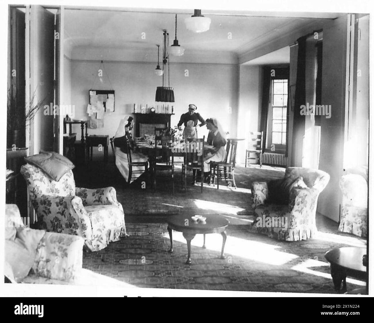 Interno della Gun Hill House che mostra il salotto come parte delle fortificazioni e dei lavori dell'esercito britannico. Foto Stock