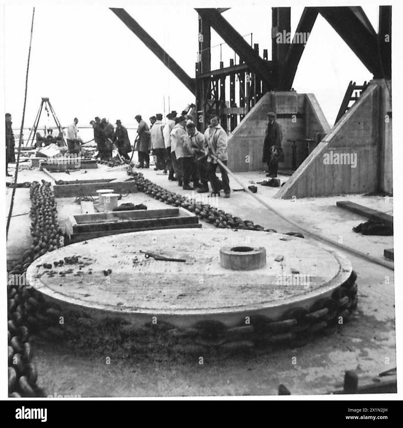 Una punta di traino preparata dall'esercito britannico per assicurare e trainare navi o imbarcazioni durante le operazioni militari. Foto Stock