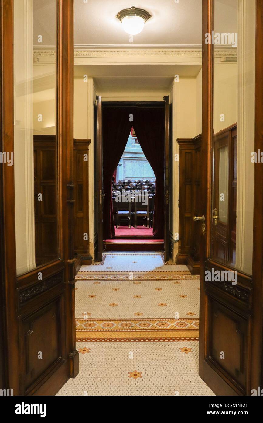 Buenos Aires, Argentina, 17.04.2024, veduta della camera di depùties del Congresso Nazionale Argentina durante un tour guidato per turisti e studenti. Foto Stock