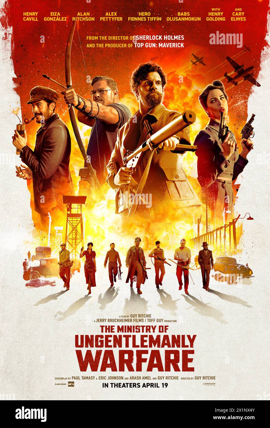 The Ministry of Ungentlemanly Warfare (2024) diretto da Guy Ritchie e interpretato da Henry Cavill, Alex Pettyfer, Alan Ritchson, eroe Fiennes Tiffin e Henry Golding. L'esercito britannico recluta un piccolo gruppo di soldati altamente qualificati per colpire le forze naziste dietro le linee nemiche durante la seconda guerra mondiale US un foglio poster ***SOLO PER USO EDITORIALE***. Credito: BFA / Lionsgate Foto Stock