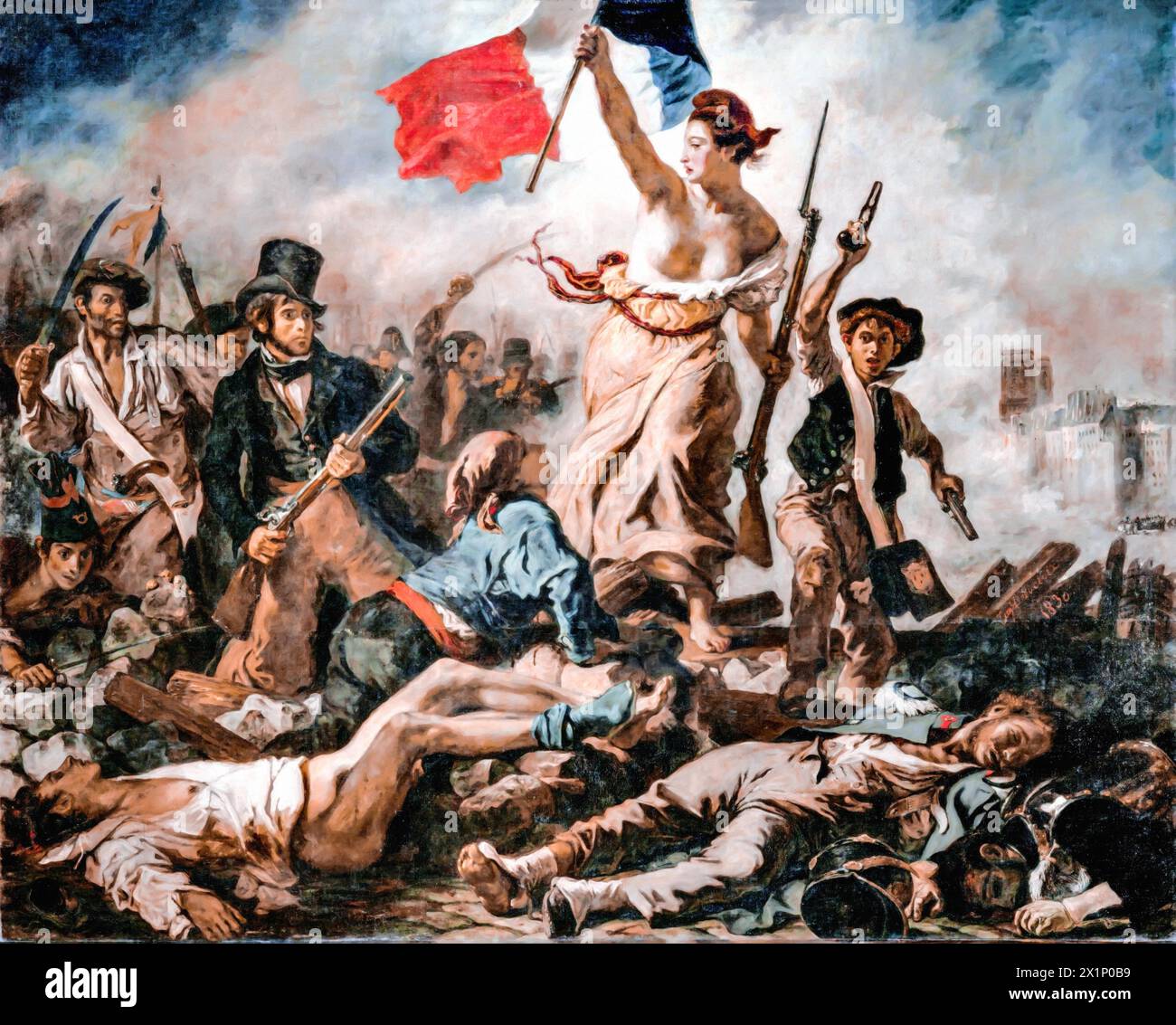 Liberty Leading the People, 28 luglio 1830, c.1830-31 (Pittura) dell'artista Delacroix, Ferdinand Victor Eugene (1798-1863) francese. Illustrazione Vettoriale