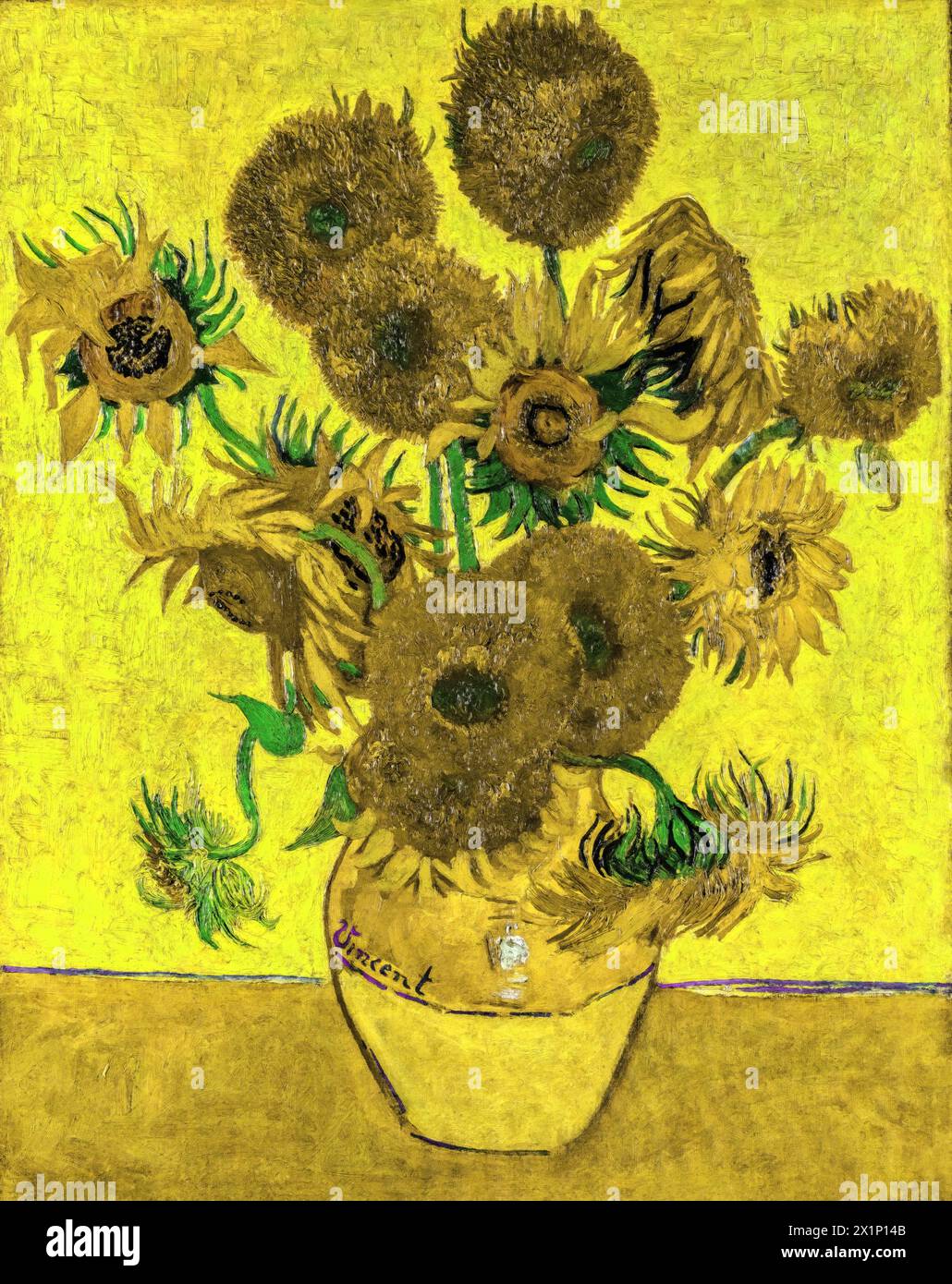 Girasoli, 1888 (olio su tela) dell'artista Gogh, Vincent van (1853-90) olandese. Illustrazione Vettoriale