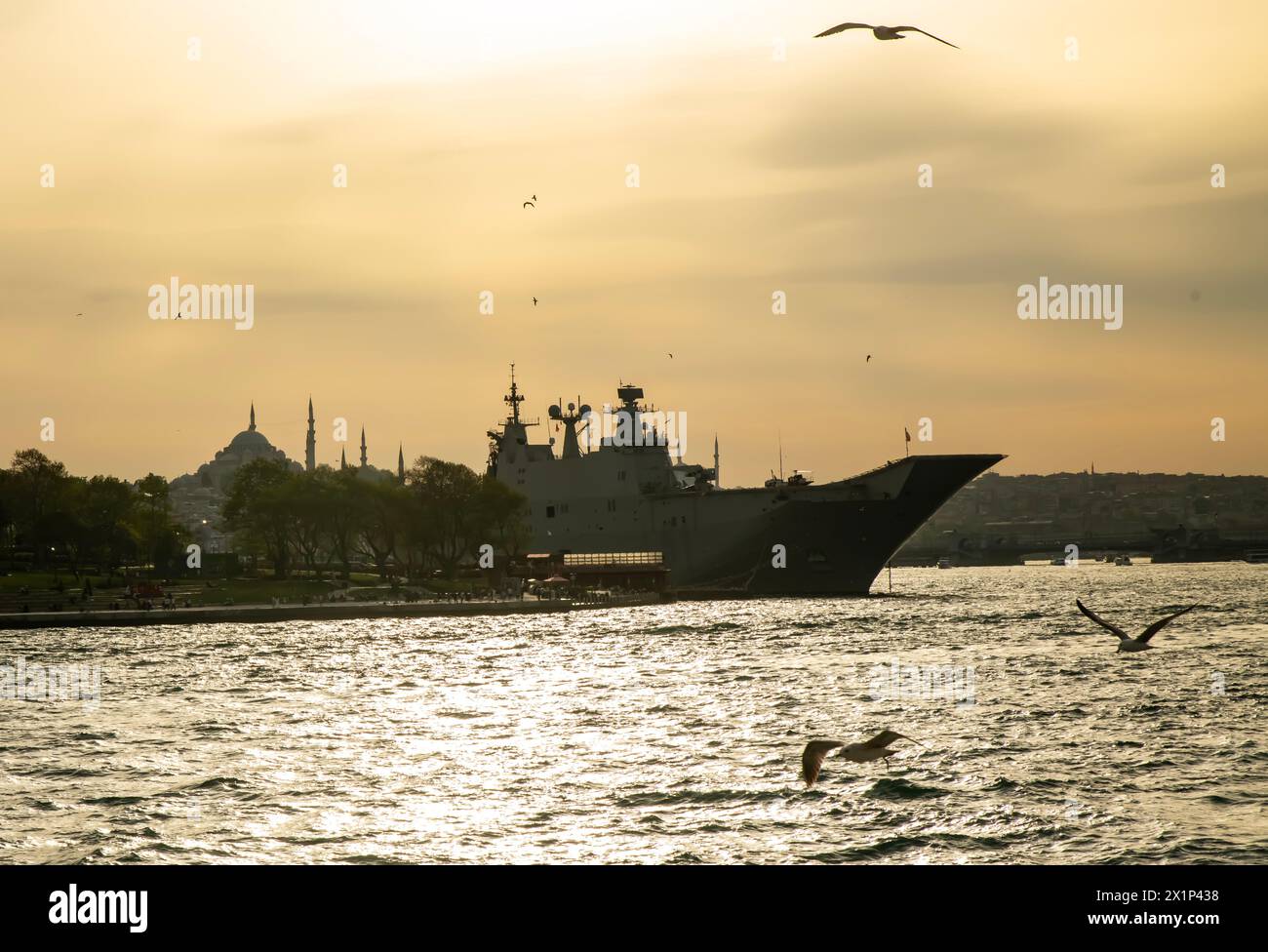 Juan Carlos i della Marina spagnola a bordo, 2 elicotteri AB212, 4 caccia a reazione AV-8B Harrier II vtol, 2 Istanbul, Turkiye 04 16 2024 Foto Stock