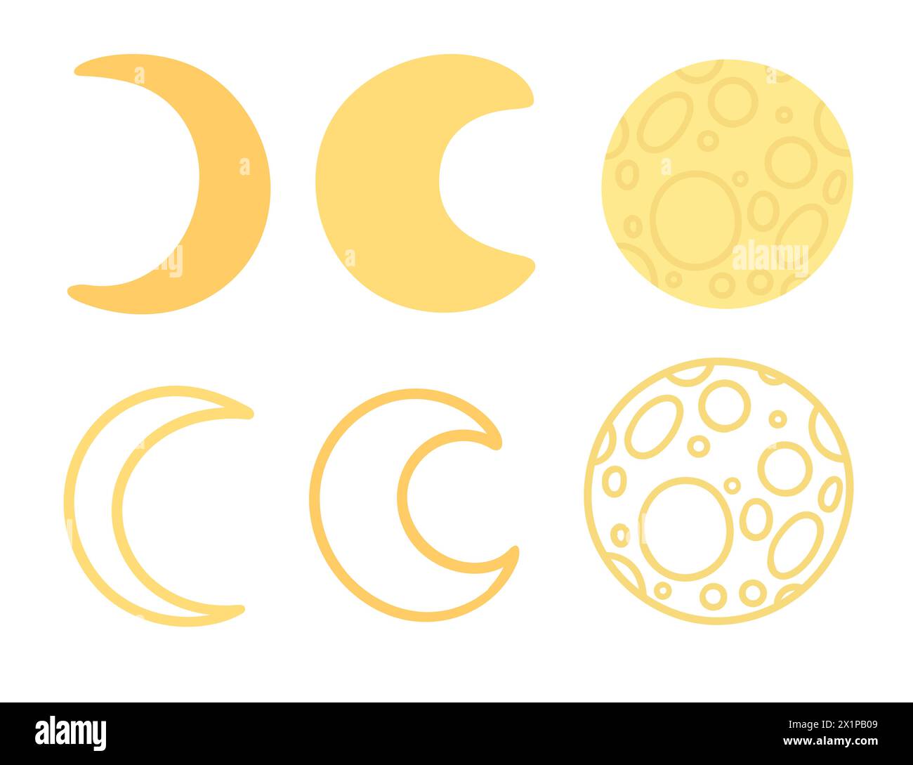 Serie di icone lunari in fasi diverse illustrazione vettoriale isolata su sfondo bianco Illustrazione Vettoriale