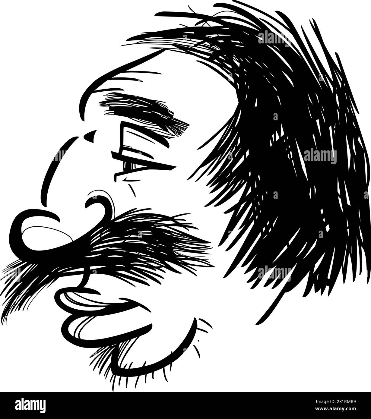 ritratto in bianco e nero caricatura di uomo faccia schizzo cartone animato disegno illustrazione Illustrazione Vettoriale