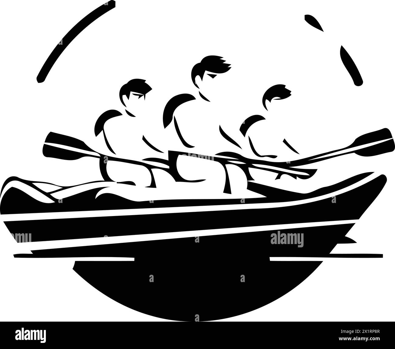 Una squadra di persone che canta in una barca. Illustrazione vettoriale in stile piatto. Illustrazione Vettoriale