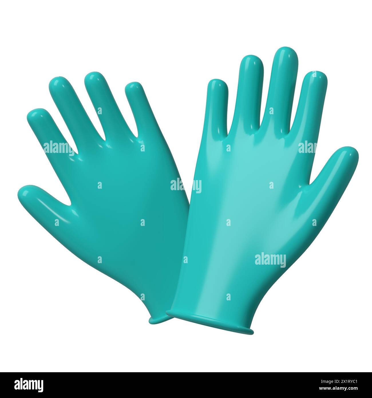 Icona guanti in lattice per uso medico. Dettagli turchese 3d Rendering illustrazione strumento sanitario Foto Stock