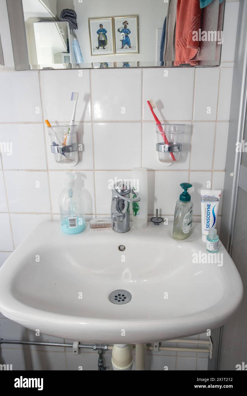 Lavandino in un normale bagno per famiglie Foto Stock