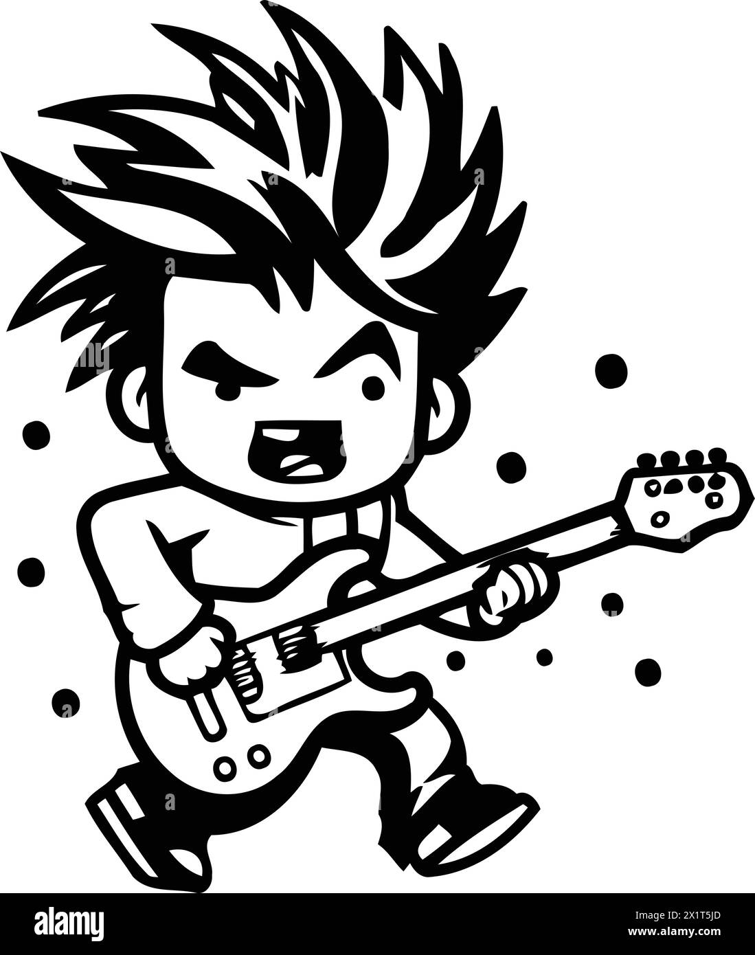 Guitar Player Cartoon Mascot Character Design Vector Illustration Illustrazione Vettoriale