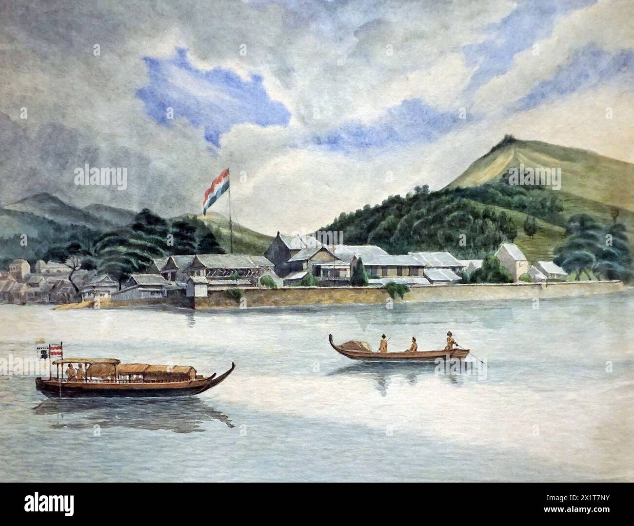 Veduta di Deshima dalla baia (c. 1855) Conte Johan Maurits van Lynden.(1807-1864) Foto Stock