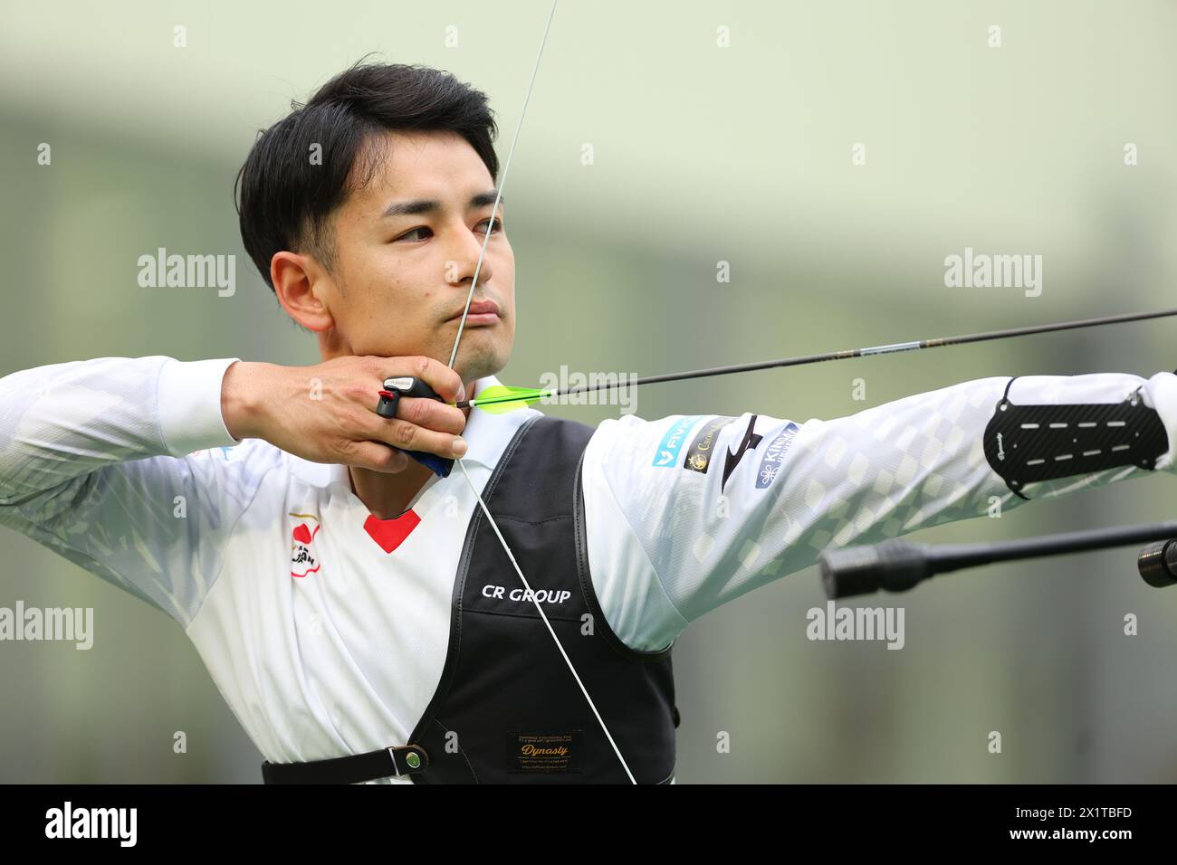 Ajinomoto National Training Center Archery Field, Tokyo, Giappone. 18 aprile 2024. Junya Nakanishi (JPN), 18 APRILE 2024 - Tiro con l'arco: Formazione della squadra nazionale giapponese per i Giochi Olimpici di Parigi 2024 presso il Centro Nazionale di addestramento Ajinomoto campo di tiro con l'arco, Tokyo, Giappone. Crediti: Naoki Morita/AFLO SPORT/Alamy Live News Foto Stock