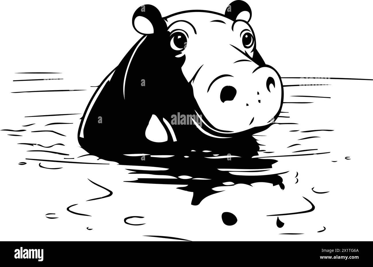 Ippopotamo che nuota in acqua. Illustrazione vettoriale di un ippopotamo. Illustrazione Vettoriale