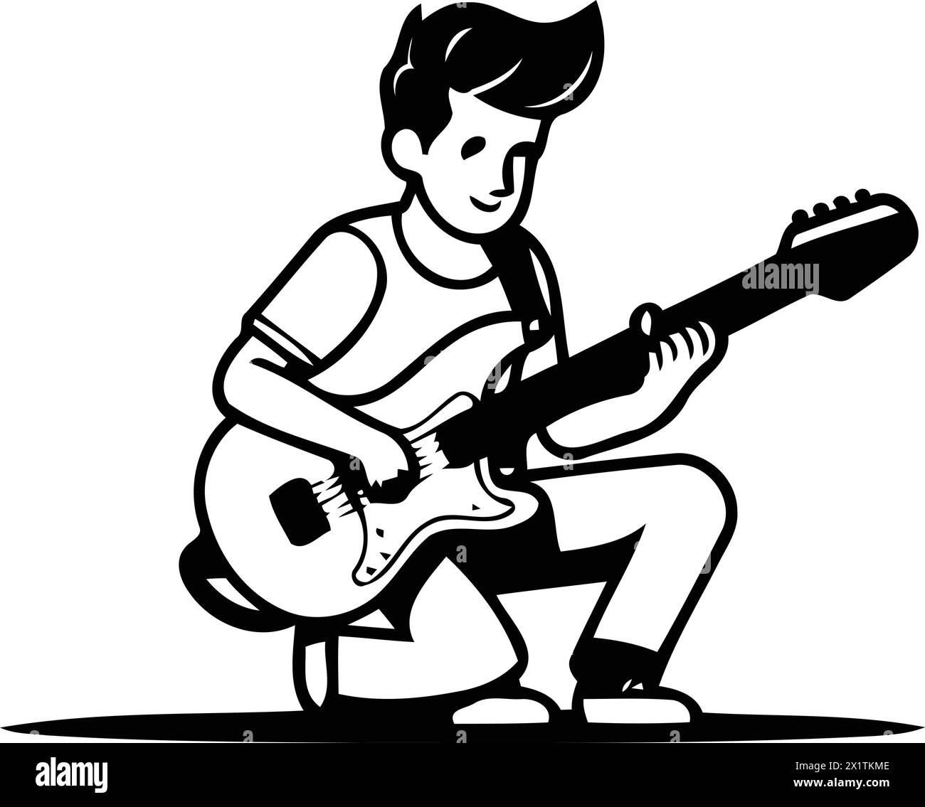 Personaggio dei cartoni animati del chitarrista. Illustrazione vettoriale in stile piatto. Illustrazione Vettoriale