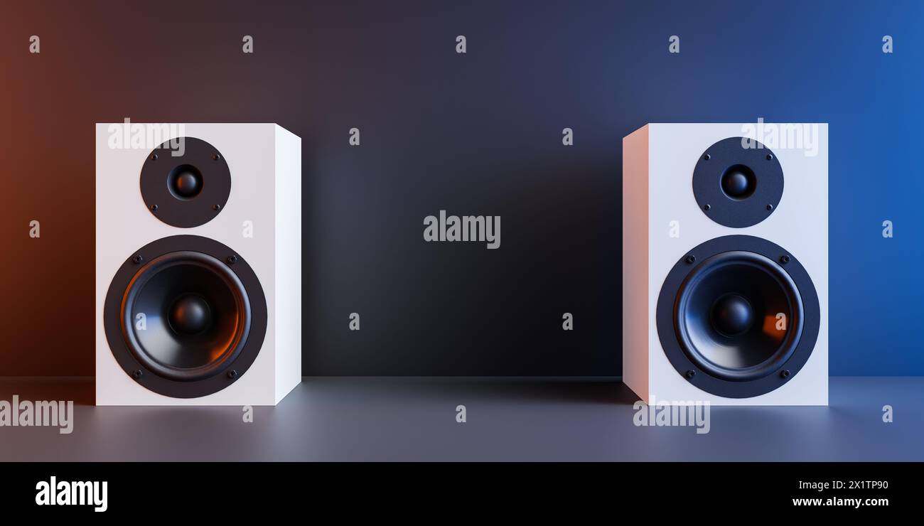 Concetto di altoparlante da scaffale per ascoltare la musica. rendering 3d. Foto Stock