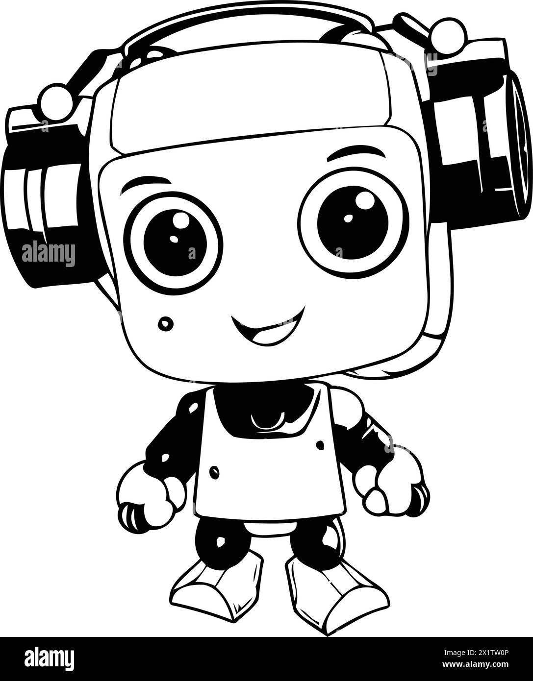 Carino robot dei cartoni animati. Illustrazione vettoriale. Isolato su sfondo bianco. Illustrazione Vettoriale