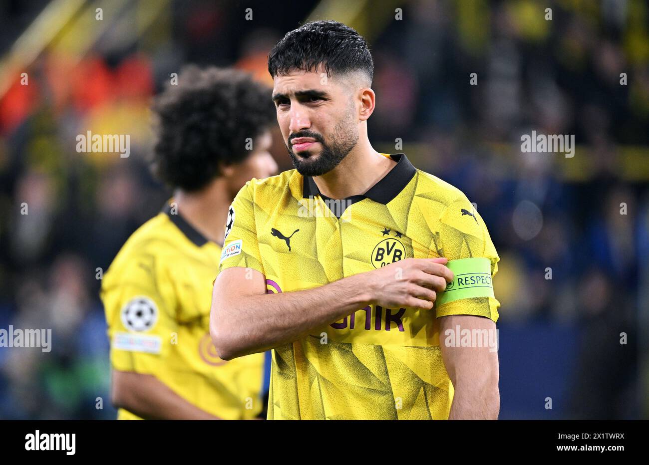 Champions League, quarti di finale, segnale Iduna Park Dortmund: Borussia Dortmund vs Atletico Madrid; Emre CAN (BVB) Foto Stock