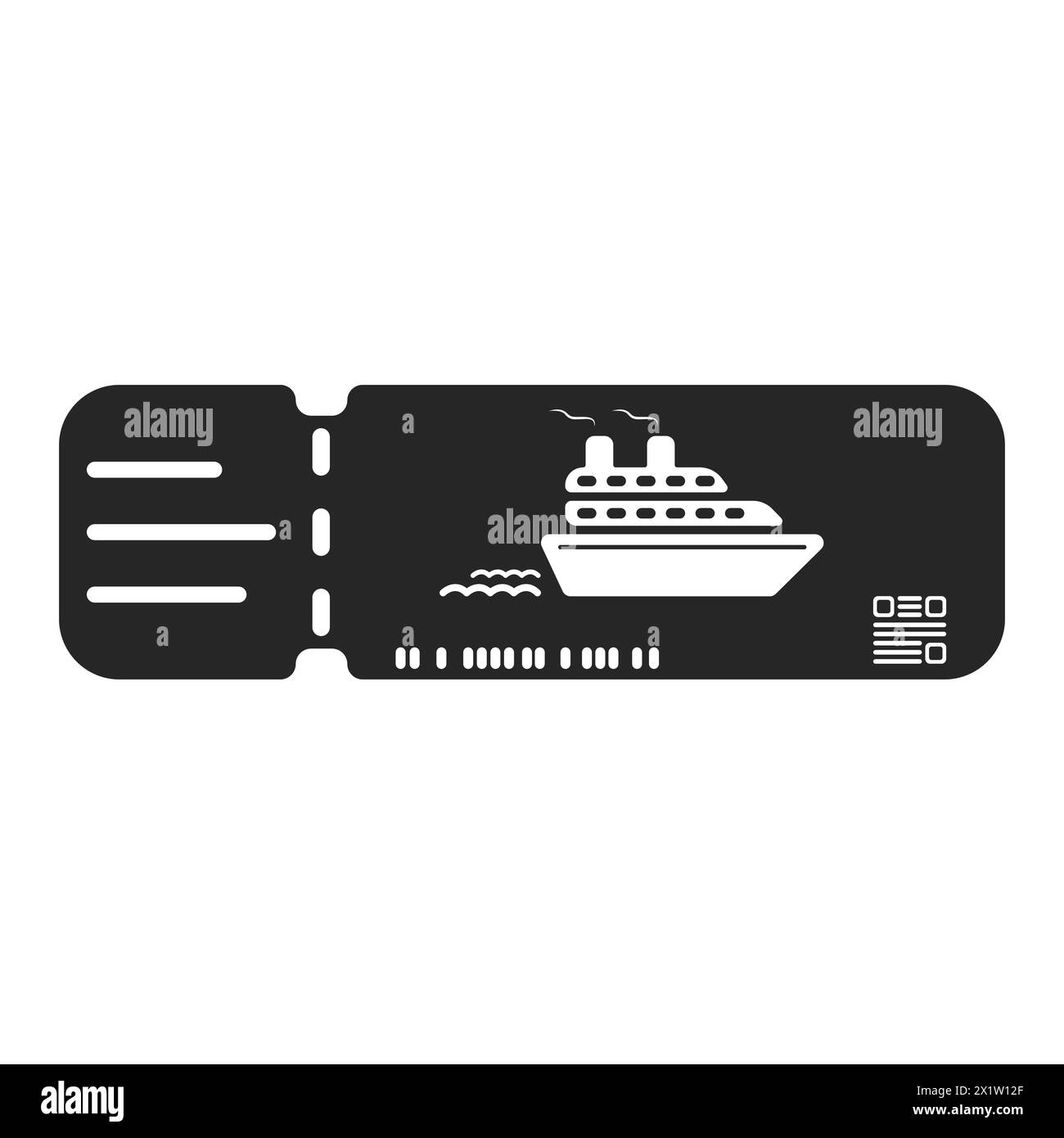 Prenotazione di un biglietto per il viaggio. Biglietto turistico per una nave da crociera. Vettore marittimo, oceanico. Icona nera della carta d'imbarco. Documento di immatricolazione dei passeggeri, sh Illustrazione Vettoriale